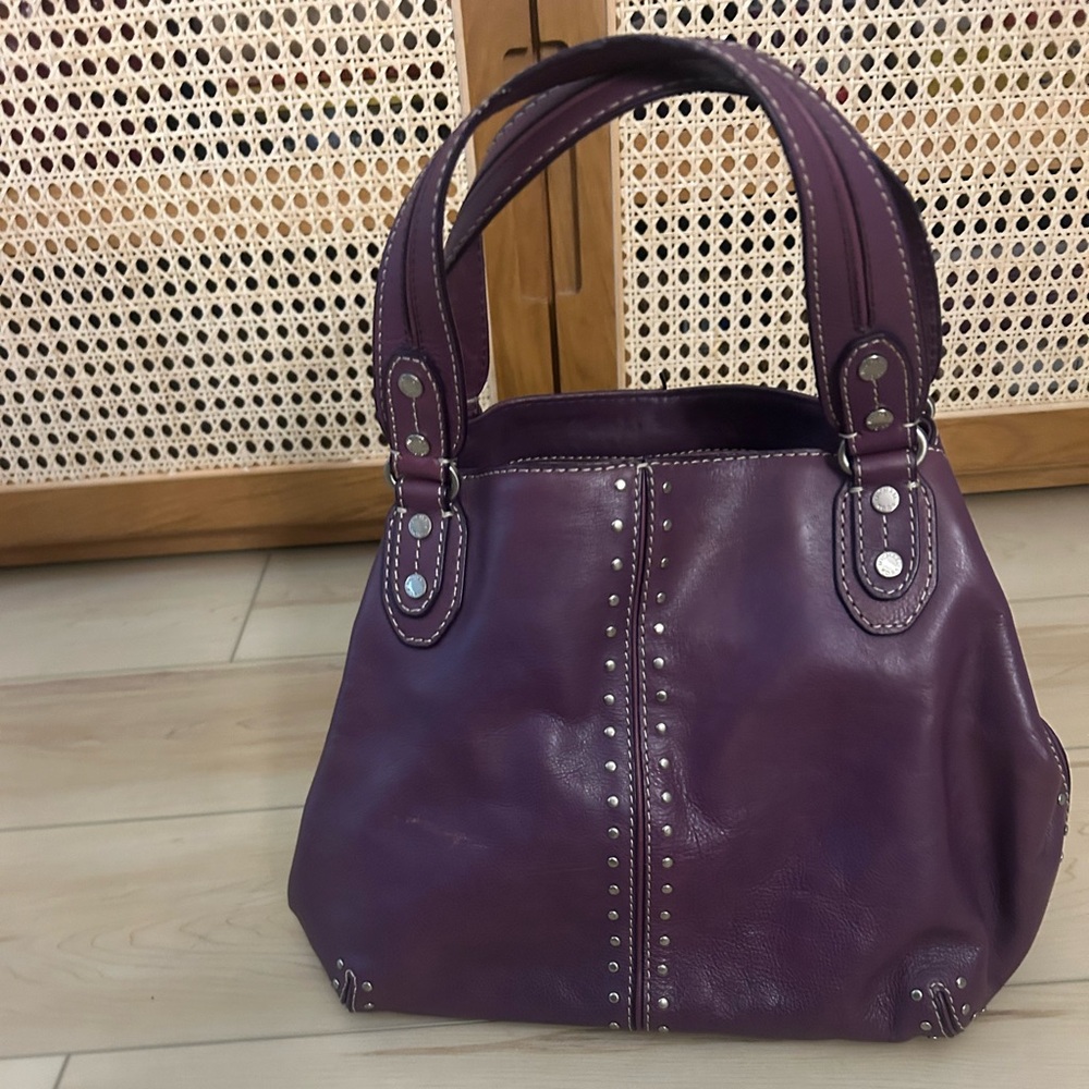 Michael Kors Purple Leather Studded Shoulder Bag